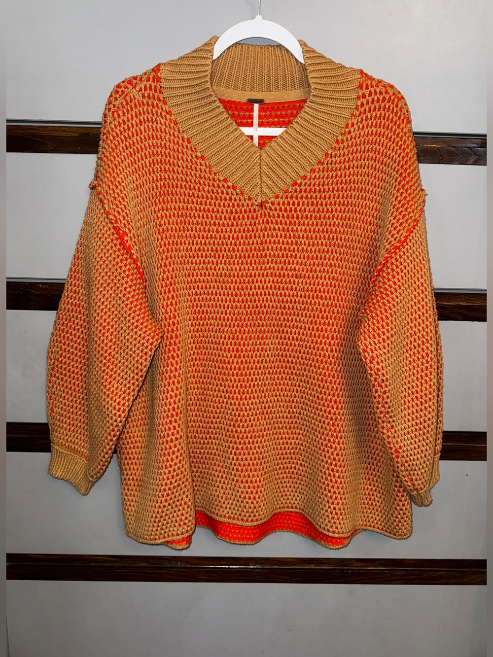 Free People $148 Maisie Knit Sweater 🧡 Size XS ✨ Like New 🧡 In Camel Tangerine - Picture 4 of 7